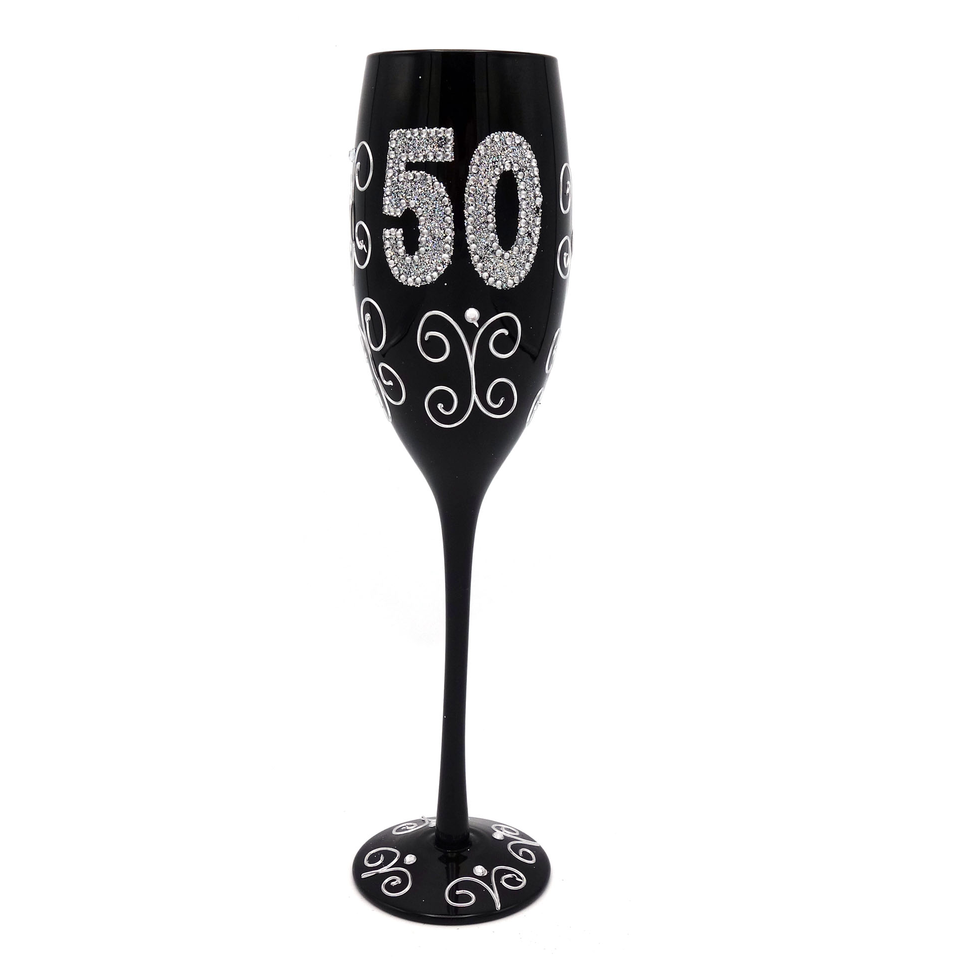 Schwarzes Champagner Glas mit Glitter 50. Geburtstag Sektglas