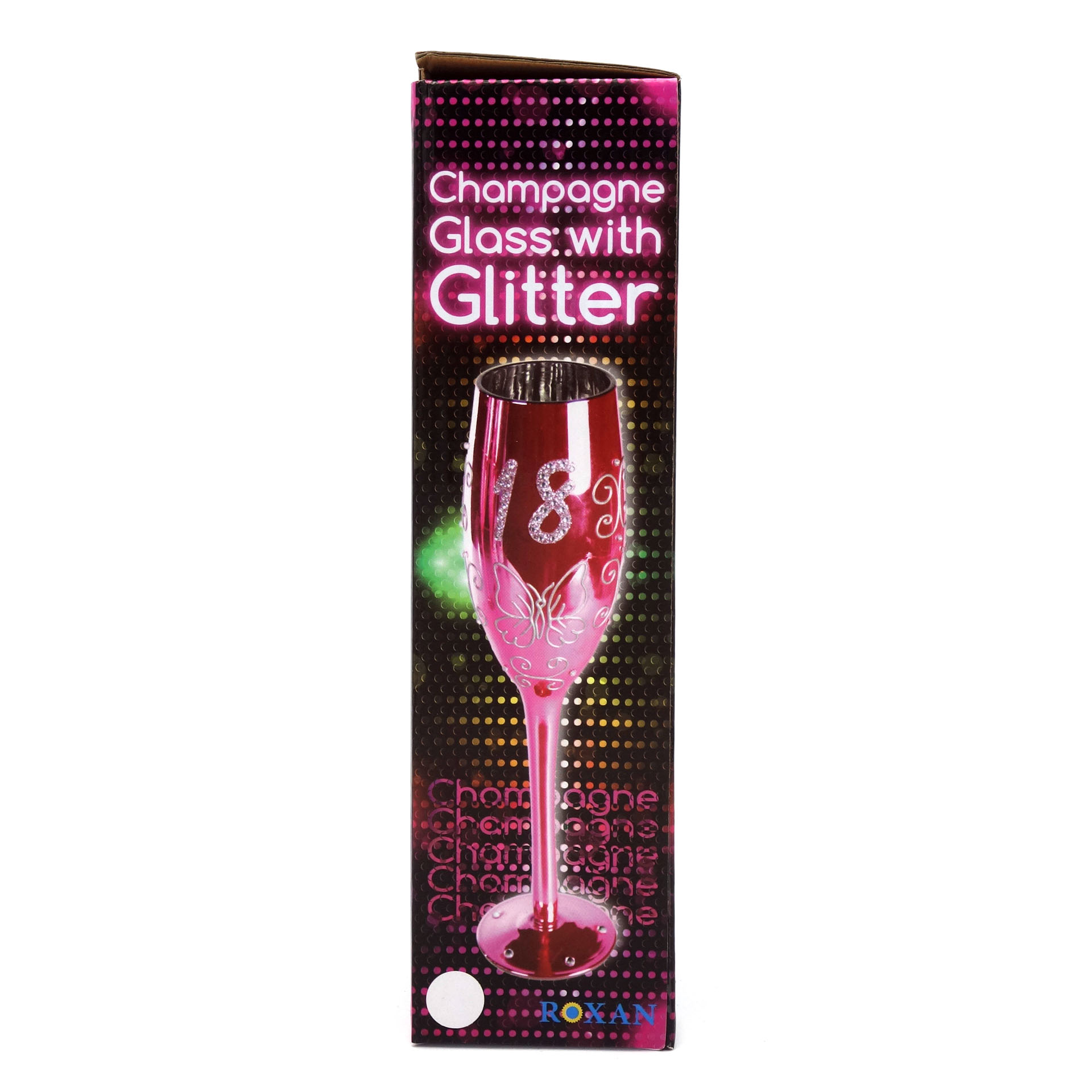 Champagner Glas Pink mit Glitter 18. Geburtstag Sektglas