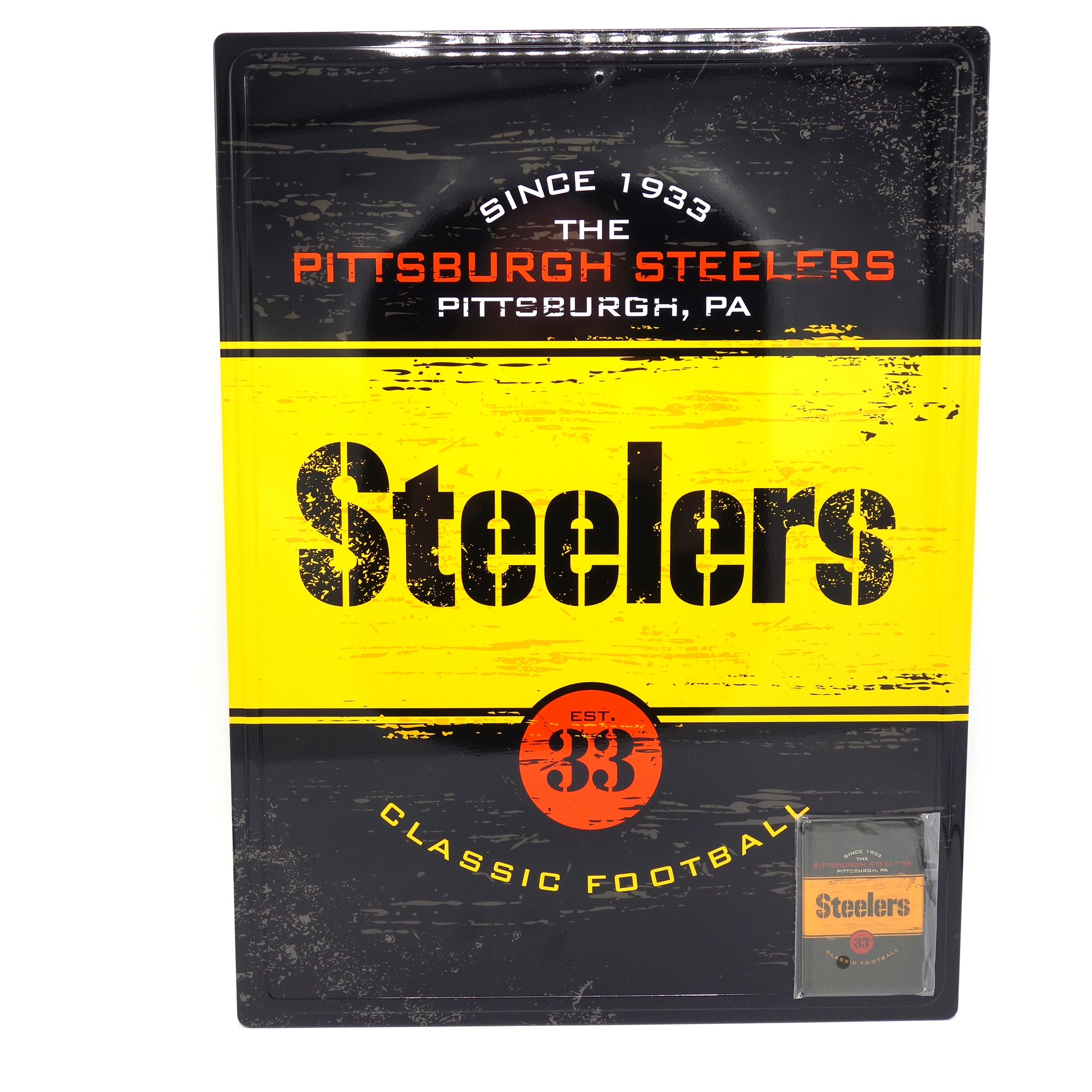 NFL Blechschild & Magnet Set Pittsburgh Steelers