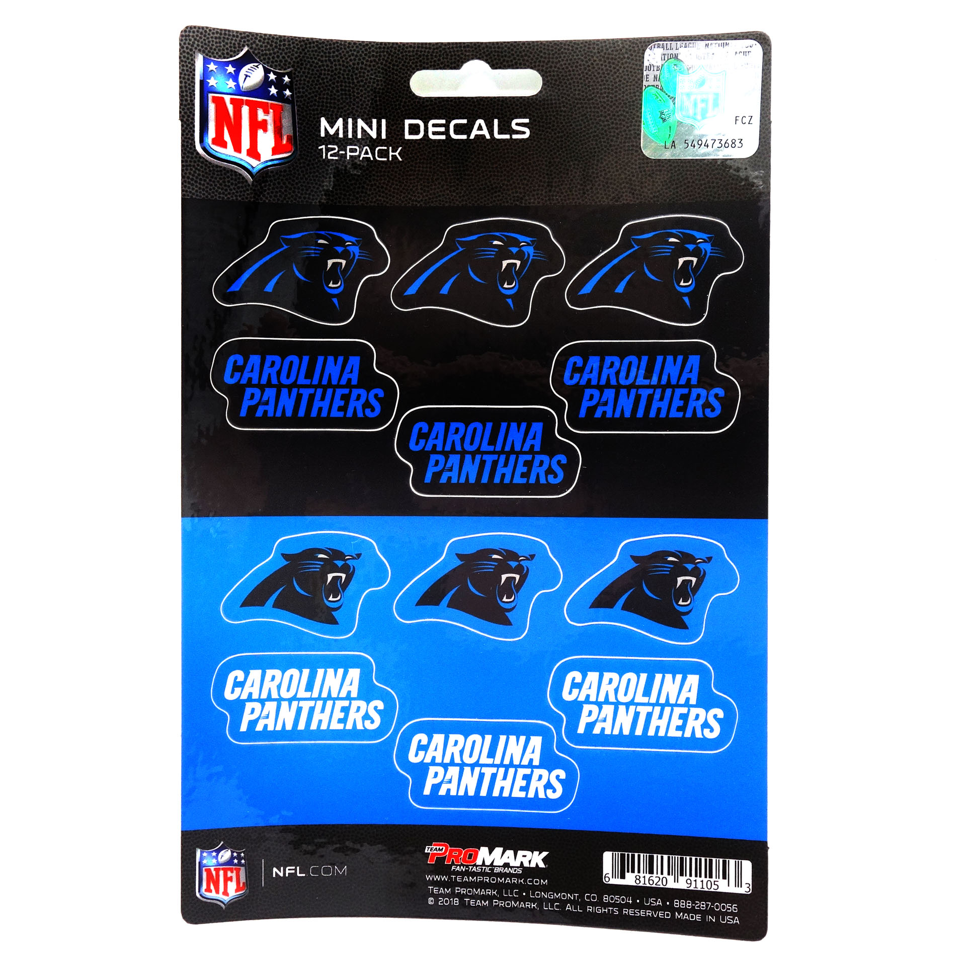 NFL Carolina Panthers 12 er Aufkleberkarte 